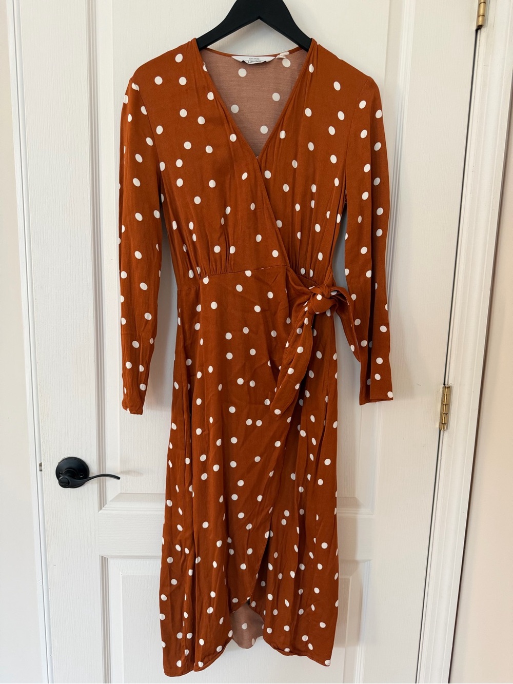& Other Stories Rust Polka Dot Wrap Midi Dress